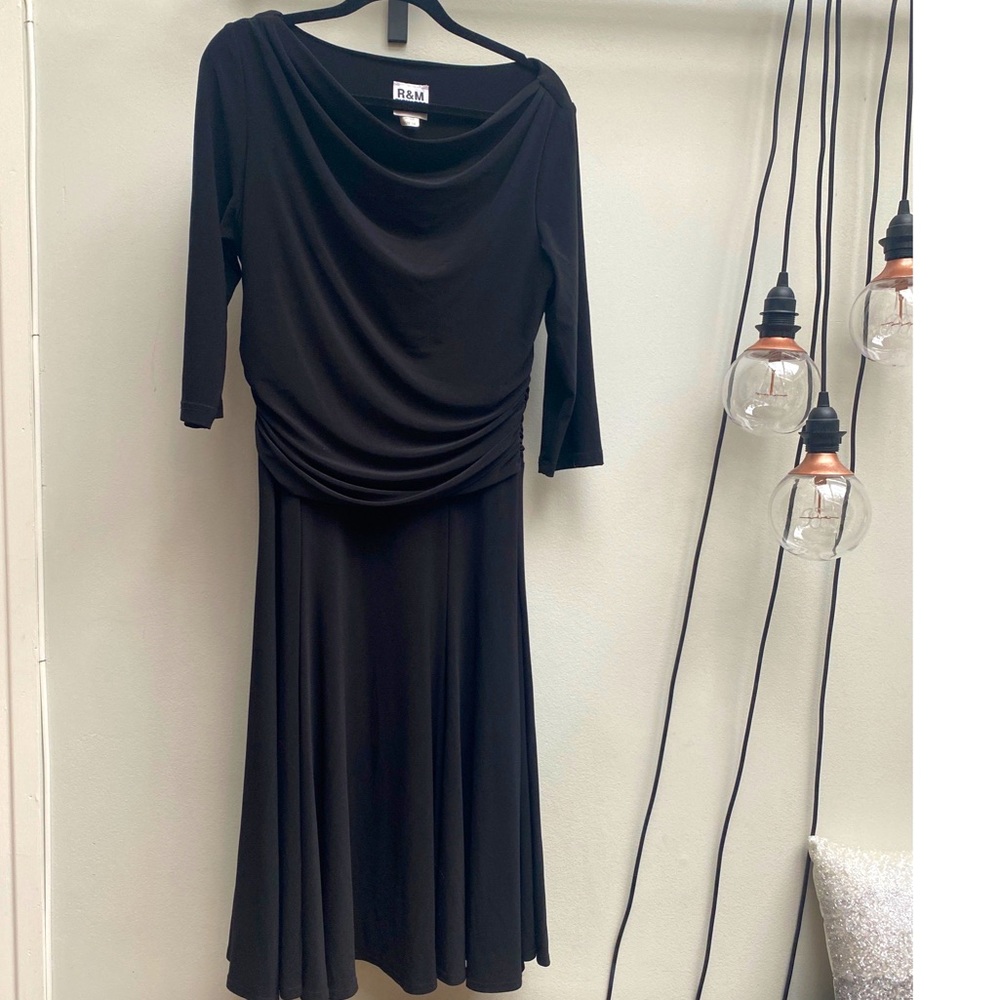 Full comfort stretch black midi length dress